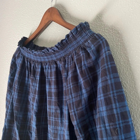 Boho Chic Gingham Top Oversize Plaid Ruffle Flannel Size Small Off The Shoulder - Picture 2 of 10